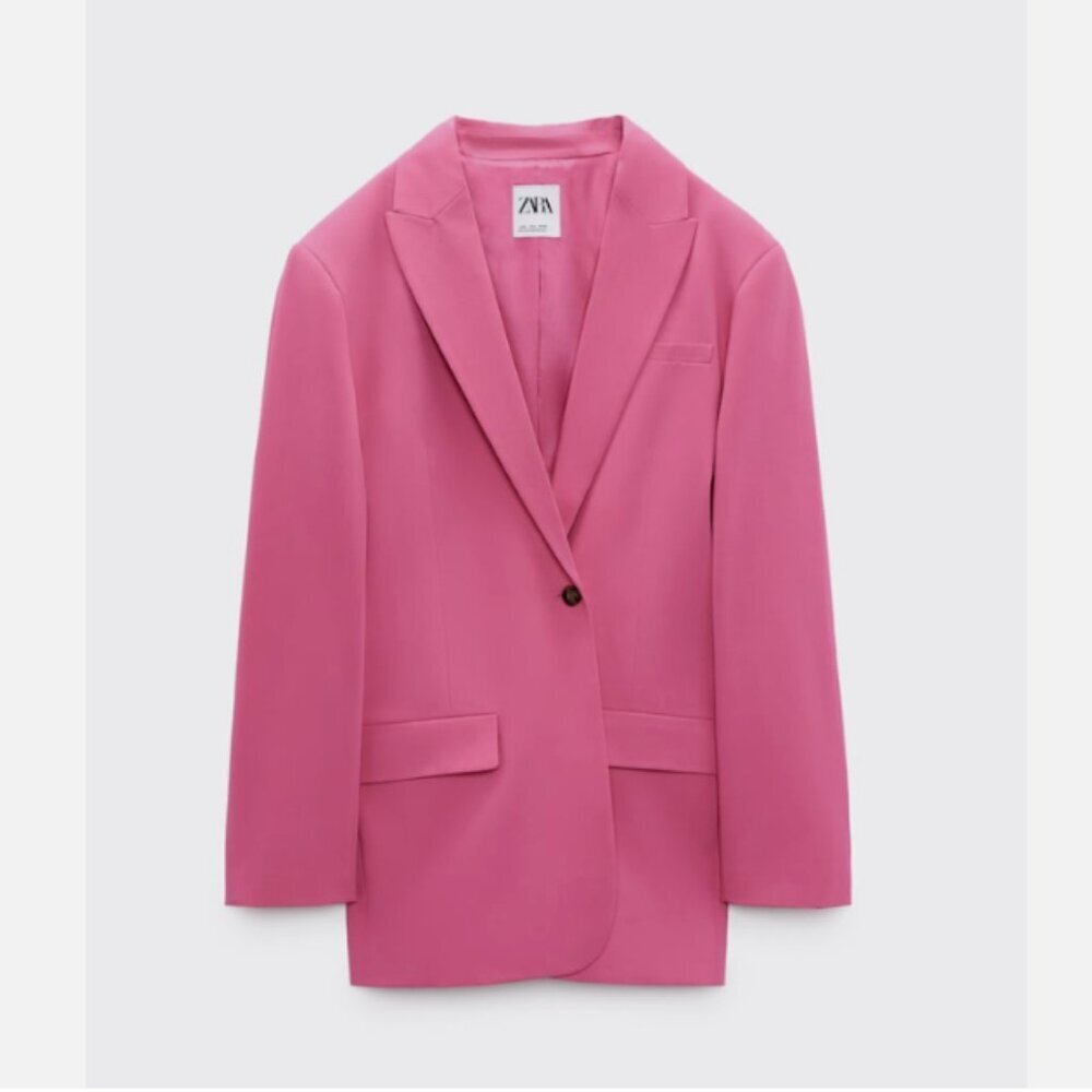 ZARA WOMAN OVERSIZED BLAZER JACKET PINK STRAWBERRY FUCHSIA SIZE S